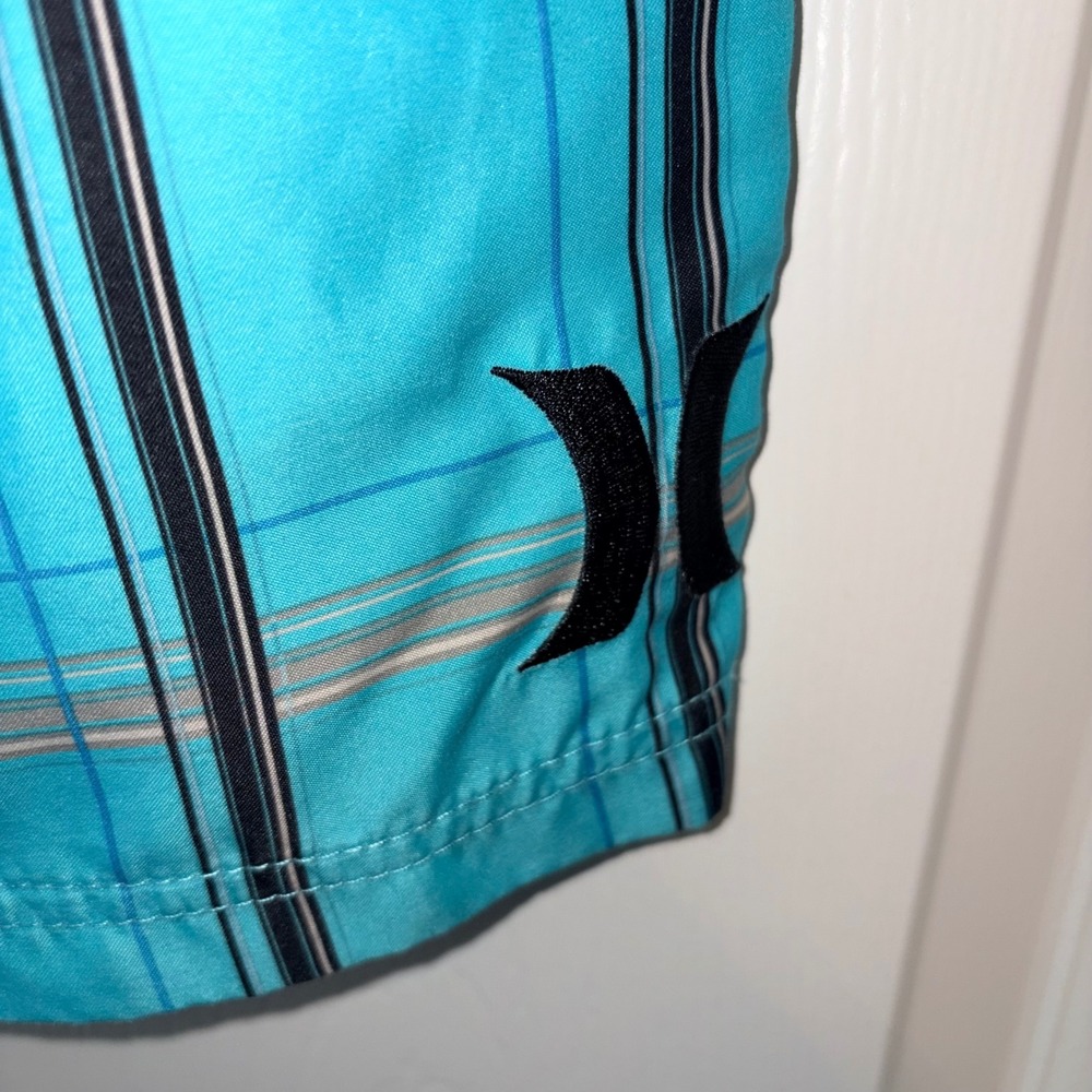 Hurley Mens Board Shorts Turquoise Blue Plaid Striped Swim Trunks Size 31 - Picture 3 of 6